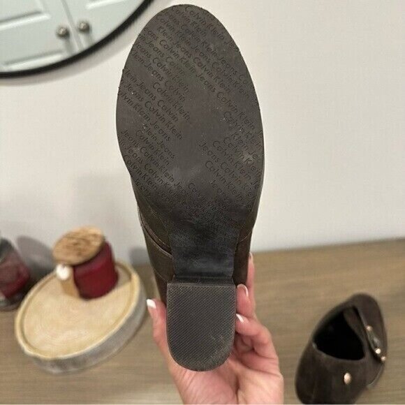 VTG 90’s Calvin Klein Brown Suede Platform Chunky Heel Retro Women’s Size 8.5 - Picture 11 of 11